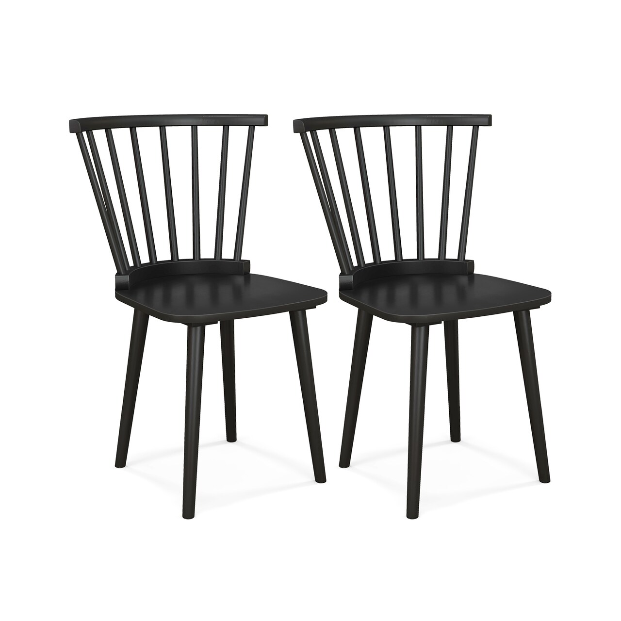 Set of 2 Rubber Wood Windsor Dining Chair Armless Sturdy Seat